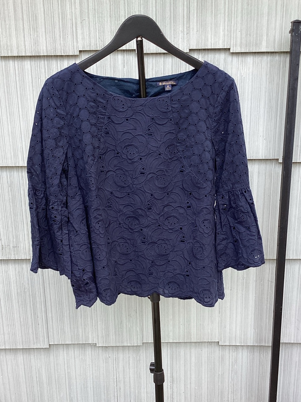 Brooks Brothers Navy Eyelet Bell-Sleeve Top